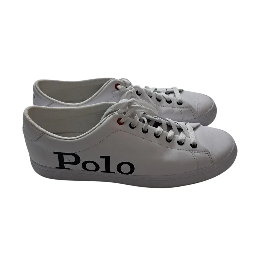 Polo Ralph Lauren Sneakers Shoes Mens 11 White Leather Low Top Lace Up Preppy